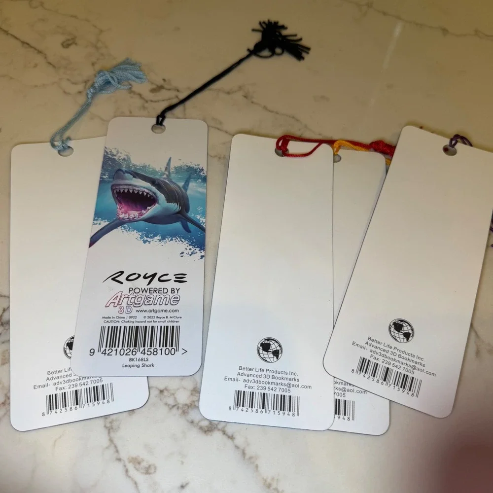 Royce Artgame 3D Lenticular Marine Life Bookmarks Set of 5 Shark Dolphin Turtle